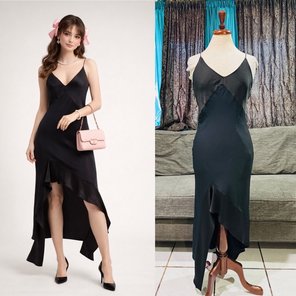 Zara Narciso Rodriguez Black Silk Blend High Low Slip Dress M‎ Prom Wedding
